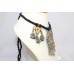 Tribal traditional silver necklace jewelery glass studded design black thread